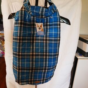 Kuoser Cozy Waterproof Windproof Reversible Plaid Dog Coat Jacket-Blue-Large